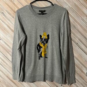 Banana Republic Gray & Yellow Knit Sweater Dog Hat Cute Cozy Crewneck Pullover